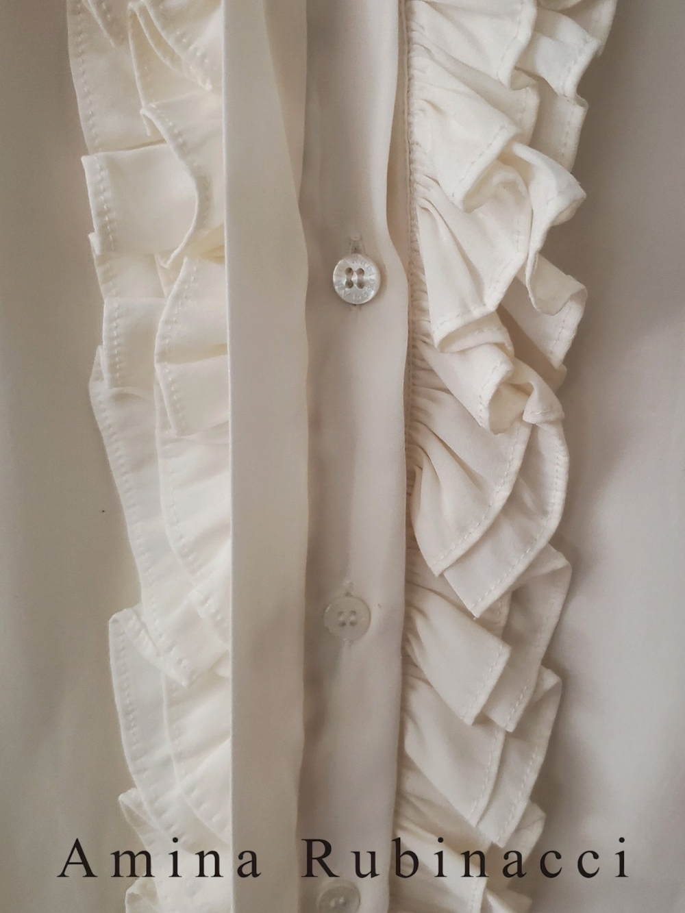 Amina Rubinacci Italy Cream Ruffle Silk Blend Blouse Top IT 48 US 12 - Picture 8 of 11